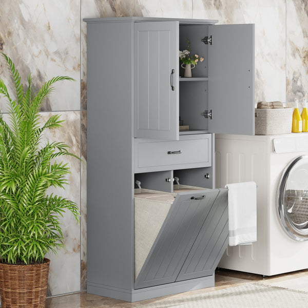 English Elm Christopher Knight Home® - Bathroom Storage Cabinet with Doors Drawer & Dual Laundry Baskets, MDF Build, Adjustable Shelf, Anti-Tip Device Grey N759P243350E