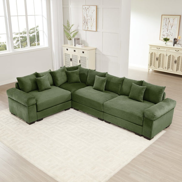 English Elm Oversized Modular Sectional Couch - Cloud-Like Comfort, Deep Seats, 13 Pillows, Ergonomic Design, Green W714S01340-GIGA