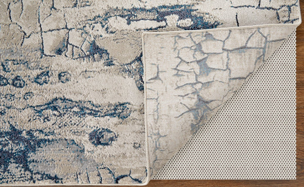 Feizy Rugs Ind39h2f Indio Modern Abstract Rug – Durable, Low Pile Design In Earthy Tones For Stylish Home Décor Ivory,Blue,Black Polyester,Polypropylene Ind39h2fblubgef00