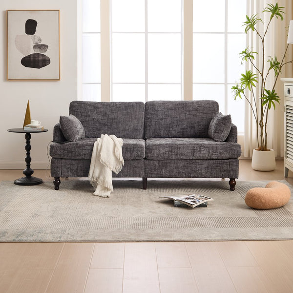 English Elm Modern chenille 2-seater sofa with LED lighting, USB charging, storage pocket, sturdy wood legs Gray W395P318544