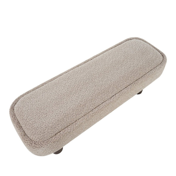 English Elm Indoor Boucle Upholstered Bench with Walnut Legs Textured Khaki Dining Seating N779P390675K