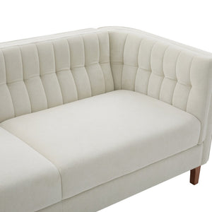 English Elm Modern Chenille Three Seater Sofa with Channel Tufted Back and Birch Wood Legs Beige N763S000100A