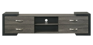 English Elm 1pc Mid-Century TV Stand 71.1" Wide Light Finish with Sliding Doors, Tapered Legs & Gold Handles Black,Gray 18.2 L x 73.1 W x 22 H B2741P406249