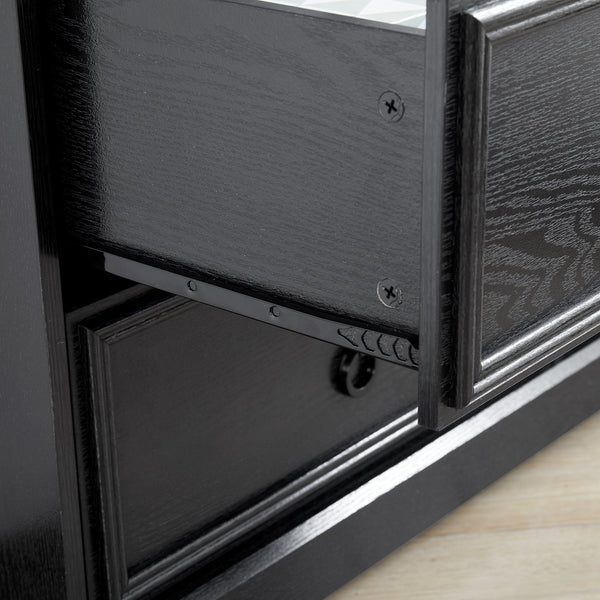 English Elm Modern 6-Drawer Chest of Drawers for Bedroom — Spacious Wooden Dresser with Smooth Glide Drawers, Elegant Patterned Top Black W2275P224406