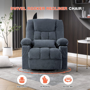English Elm Massage Swivel Rocker Recliner with Heat Lumbar Relief and Usb Port for Living Room Blue W1521P478306