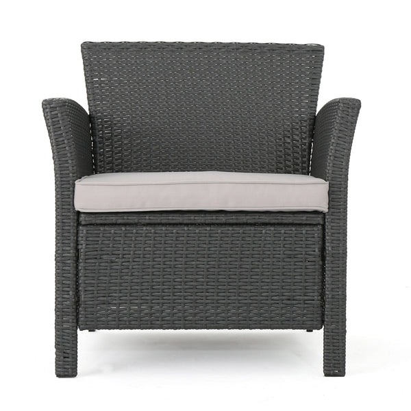 English Elm Christopher Knight Home® - ST LUCIA CHAIR Stylish PE Rattan Patio Seat with Iron Frame, Waterproof Fabric, Compact 28.25x25.5x17 Grey 54676.00GRY