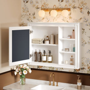 English Elm 36'' Modern Medicine Cabinet Wall Mounted Mirror with Adjustable Shelf, MDF Durable Storage, White N710P322791K