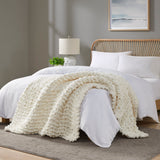 Madison Park Chenille Chunky Knit Casual Throw MP50-7673 Ivory