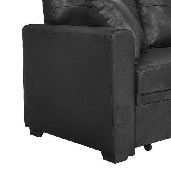 English Elm Sleeper Sectional Sofa with Storage Chaise Tufted Black Fabric L-shaped Living Room W5568S00037