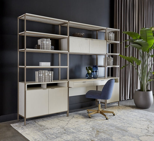 Sunpan AMBROSE Modular Wall Desk - Elegant Cream Oak & Champagne Gold Storage Solution for Modern Spaces 107643