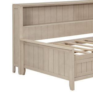 English Elm Twin Wood Daybed with 3 Drawers & Open Shelves, Antique White Milk Finish — Storage, Classic Charm, Twin Size Craftsmanship GX002213AAK