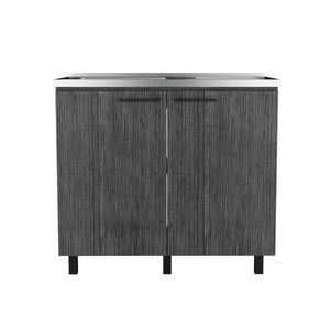 English Elm Napoles Gray Utility Sink Cabinet with Stainless Steel Countertop, Interior Shelf, Durable Legs, No Faucet Included B070S00309