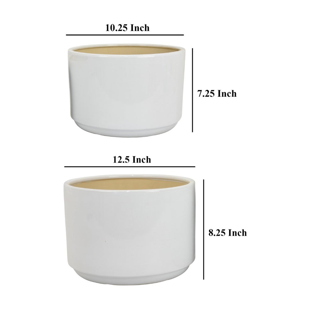 English Elm Accent Ceramic Planter Duo Glossy White Cylindrical Set for Modern Indoor Styling B056P416946