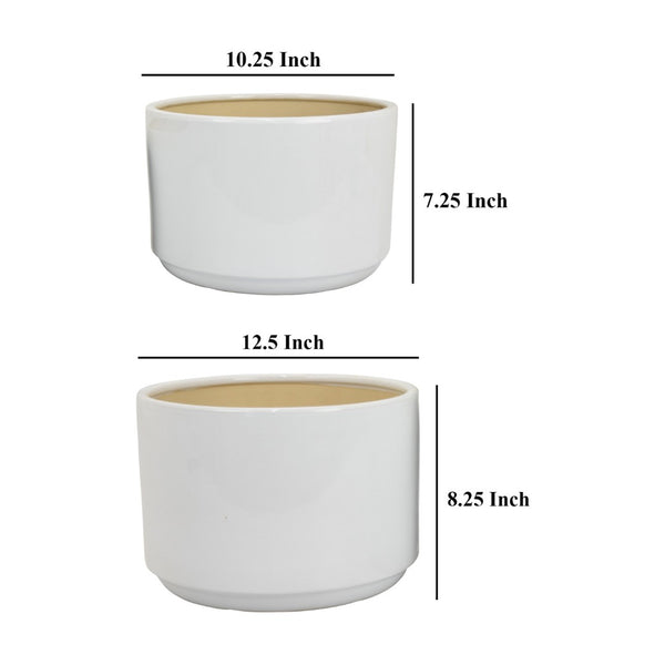 English Elm Accent Ceramic Planter Duo Glossy White Cylindrical Set for Modern Indoor Styling B056P416946