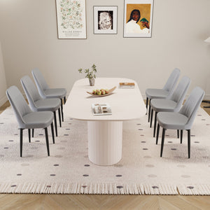 English Elm 63 Modern Medieval Cream Mdf Dining Set With 6 Pu Chairs - Stylish, Durable, Easy To Assemble! W2189S00702