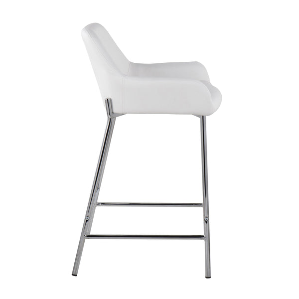 English Elm Daniella Contemporary Counter Stool Set Of 2 In White Faux Leather & Chrome - Stylish Comfort For Any Space B202S00052