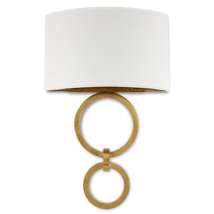Bolebrook White Wall Sconce: Elegant Gesso Shade & Gold Leaf Finish for a Stylish Home Accent