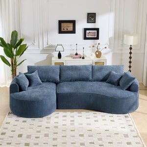 English Elm 124.5-inch Curved Chenille Sectional Sofa with Pillows Deep Seat Living Room Couch Blue W3612S00025