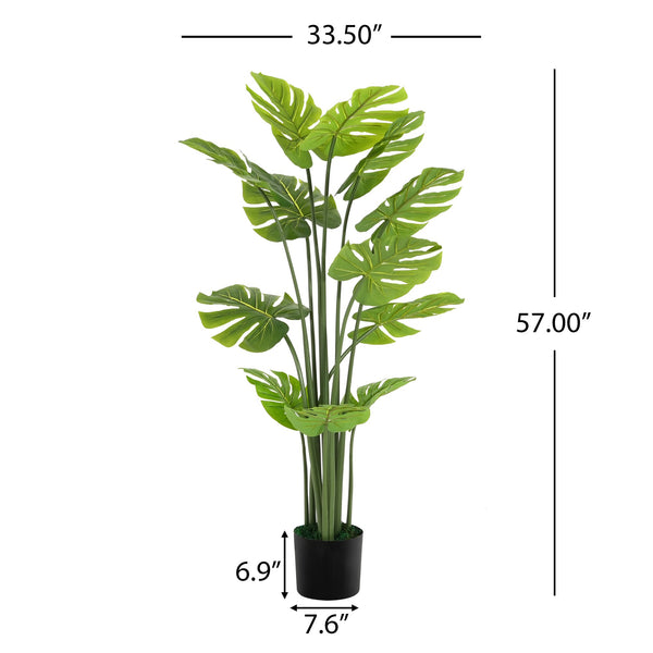 English Elm Christopher Knight Home® - 57" Artificial Monstera Deliciosa Plant - Lifelike 57" Jungle-Chic Faux Foliage, Pre-Potted Black Plastic Pot, No Assembly N772P286778G