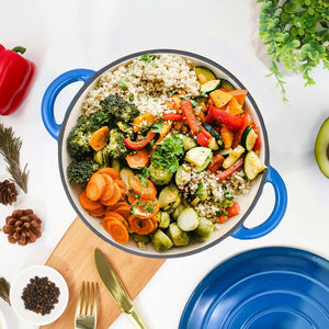 English Elm 4.5 Quart Dutch Oven Pot with Lid, Enameled Cast Iron, Nonstick Ceramic Surface for Even Cooking and Moisture-Retaining Baking up to 500°F Blue T3950P396341