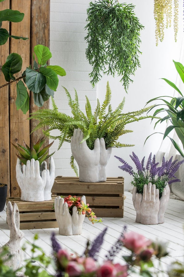 English Elm Set Of 2 Accepting Hands Cement Sculptures – Versatile Decorative Holders For Candles & Plants W2078P323696-GIGA