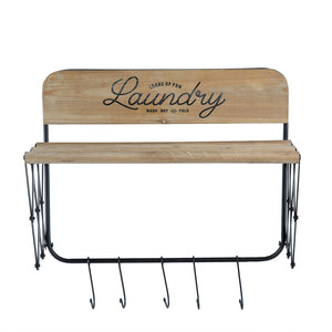 English Elm 20x14x20" Wooden Accordion Laundry Rack with 3 Bars & 5 Hooks for Towels Robes Compact Organizer W2078P223127
