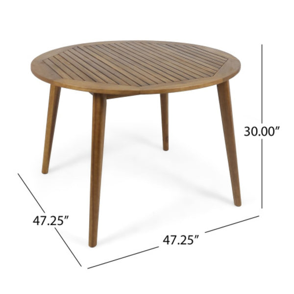 English Elm 47.25" Solid Acacia Round Outdoor Dining Table Slatted Teak Finish Seats Four N770P396250T