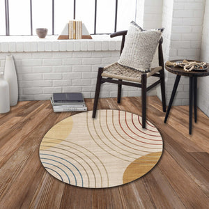 English Elm RABBIT Washable Non-Slip Round Rug 41" Ivory & Gold Polyester Foldable Durable Kid Pet Friendly B186P261393