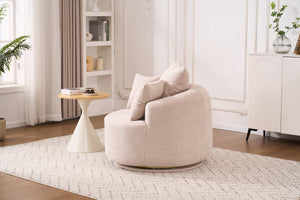 English Elm 360° Swivel Chair upholstered barrel accent chair with plush high-resilience foam and pillows for comfort Beige W2231P264468
