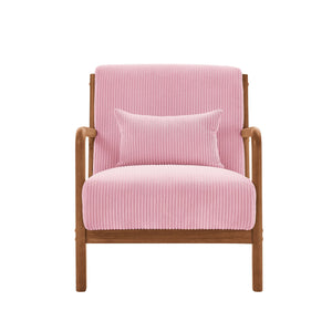 English Elm Wooden Nordhavn Lounge Chair with Ribbed Corduroy Upholstery, Solid Wood Frame and Lumbar Support Pink B343P329318