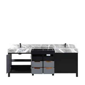 English Elm Black Black and Grey Double Bath Vanity 84in W x 22in D with Castle Grey Marble Top and Gun Metal Faucet Set B2731P261130