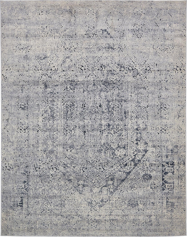 Unique Loom Chateau Quincy Machine Made Abstract Rug Gray, Beige/Navy Blue 8' 0" x 10' 0"