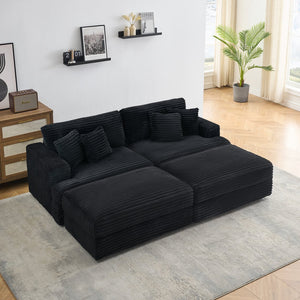 English Elm 88.58-Inch Black Corduroy Sofa With Storage Legs & 4 Pillows - Cloud-Like Comfort For Living Spaces W3356S00010