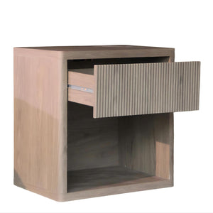 English Elm Night Stand Large Modern Fluted Nightstand with Drawer and Open Shelf Curved Mid‑Century Design Durable Finish Ash Brown W3417P388719