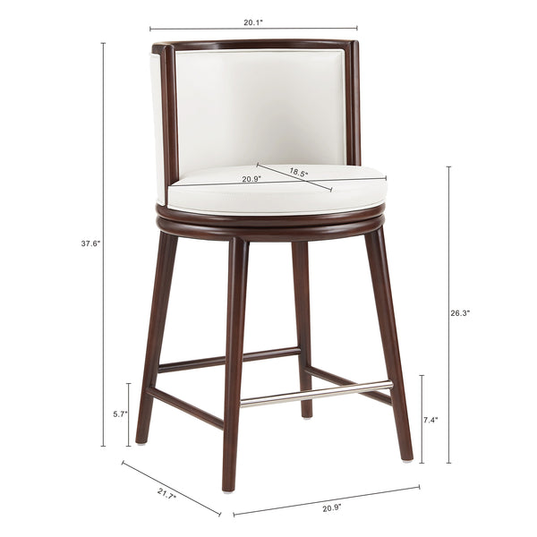 English Elm Evalyn Upholstered White Leatherette Counter Stool with Beech Wood Legs, Foam-Padded, Commercial Grade B365P398056