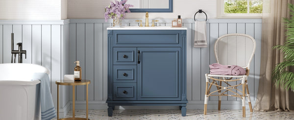 English Elm 30" Bathroom Vanity With Elegant Ceramic Sink – French-Inspired Design, Soft-Close Drawers & Storage N710P323328C