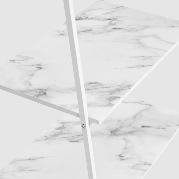 72" Metal & Wood Ladder Shelf White Calacatta Marble, White Metal BS72ARLDWCM Walker Edison