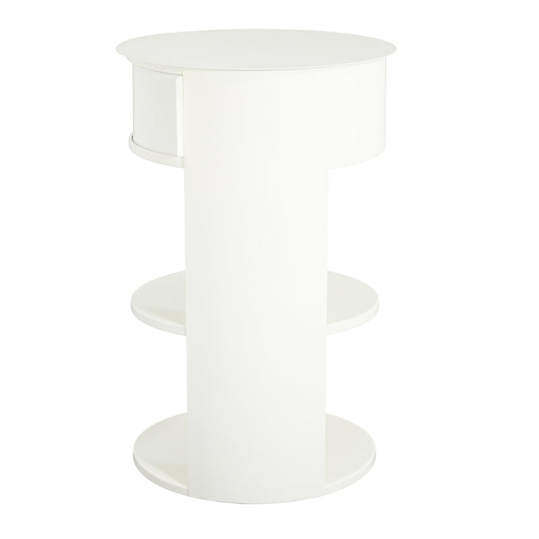English Elm Christopher Knight Home® - Indoor 3-Tier Metal Round Side Table with Sliding Door Cabinet, Sturdy Iron, No-Assembly Modern Chic Matte White N772P301522W