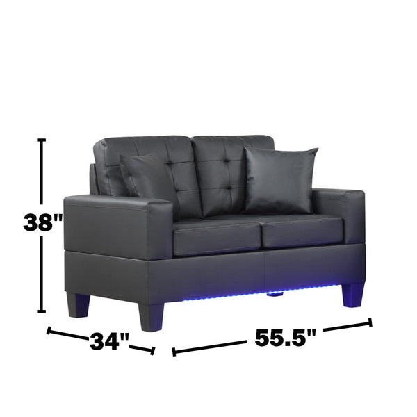 English Elm PVC Loveseat with Tufted Cushions, Built-In LED Ambient Lighting & USB Charger for Modern Comfort B016P402317