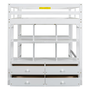 English Elm Full Loft Bed with Built-in Desk, 4 Drawers, 6 Shelves, Pine/MDF White — Space-Saving Study Loft SM000320AAK