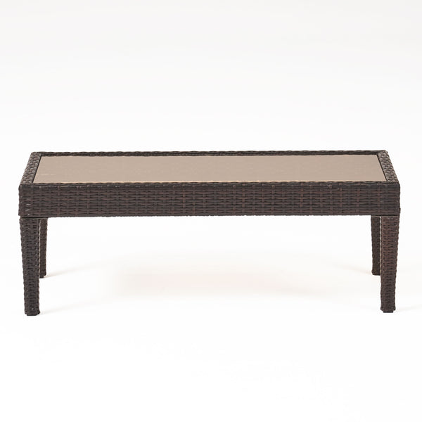 English Elm Christopher Knight Home® - ANTIBES RATTAN LOVESEAT SET WITH SIDE TABLE – Weatherproof PE Wicker, Iron Frame, Compact Patio Seating Brown 57088.00SET