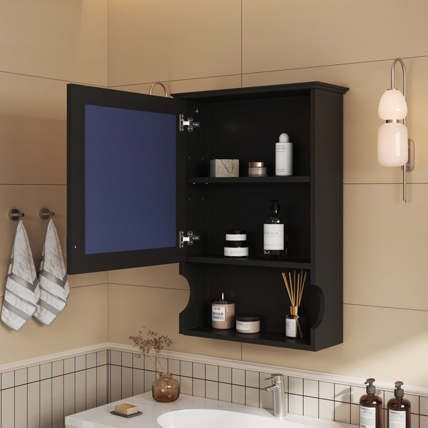 English Elm 20'' Half-Moon Wall Medicine Cabinet with Mirror, Solid Wood Frame, Soft-Close Hinges, Space-Saving Elegance Black N710P313827B