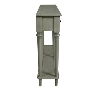 English Elm Trexm Vintage Console Table Four Drawers Pine Veneer Grey Wash Entryway Storage N715P202860E