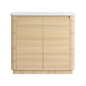 English Elm 36'' Freestanding Bathroom Vanity Plywood Cabinet Ceramic Sink Soft Close Doors W999P351893