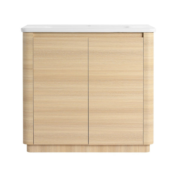 English Elm 36'' Freestanding Bathroom Vanity Plywood Cabinet Ceramic Sink Soft Close Doors W999P351893