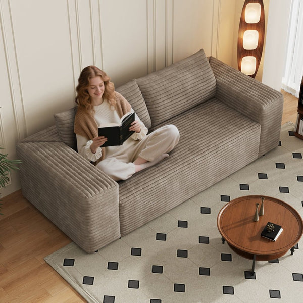 English Elm 78.8" Corduroy Three Seat Sofa Deep Cushioned Low Profile Couch for Modern Living Rooms Camel W2824P409860