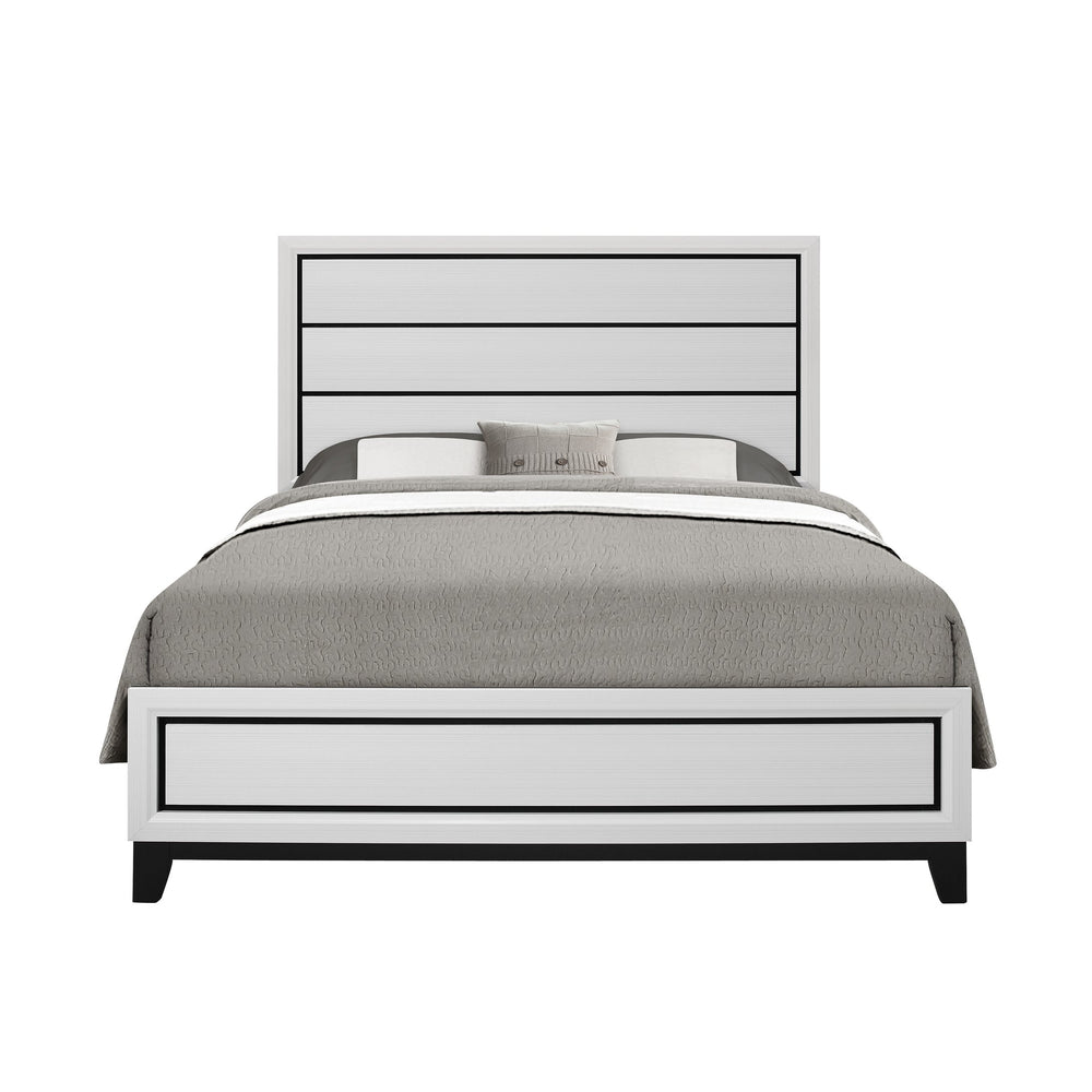 English Elm MIRAGE Sleek Full Bed with Panel Headboard, Solid Rubberwood Frame, Contemporary Low Profile Design White 83.78 L x 6.38 W x 2.8 H B201S00099