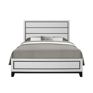 English Elm MIRAGE Sleek Full Bed with Panel Headboard, Solid Rubberwood Frame, Contemporary Low Profile Design White 83.78 L x 6.38 W x 2.8 H B201S00099
