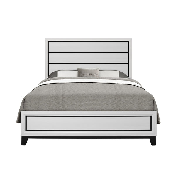 English Elm MIRAGE Sleek Full Bed with Panel Headboard, Solid Rubberwood Frame, Contemporary Low Profile Design White 83.78 L x 6.38 W x 2.8 H B201S00099