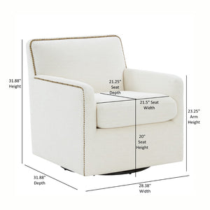 English Elm Torrance Swivel Accent Chair with Antique Brass Nailhead Trim for Modern Living Cream B050P451390